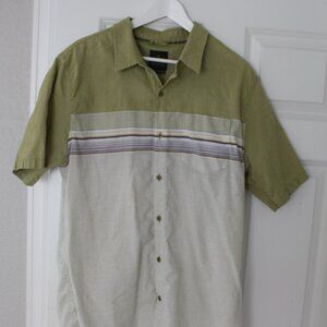 prAna Shirt Mens Extra Large Green Striped Cotton Pocket Short Sleeve Button-Up